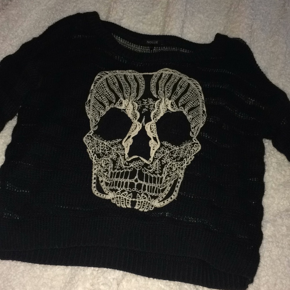 Black Embroidered Skull Sweater Pacsun